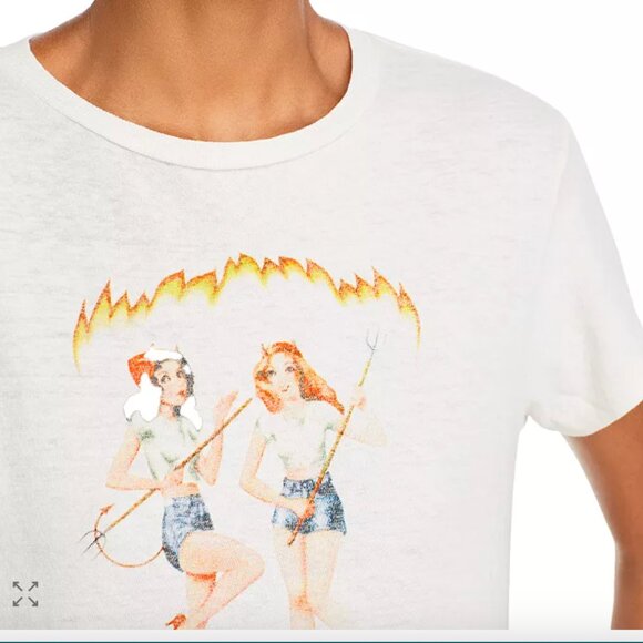 RE/DONE Devil Girls Classic Tee Shirt in Vintage White L NWT $160 - Picture 2 of 6